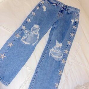 LF Star Denim Jeans | LF High Waisted Ripped Mom Jeans